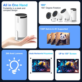 180° Rotatable Projector with 260 ANSI Compact, Smart, and Ready for Cinema